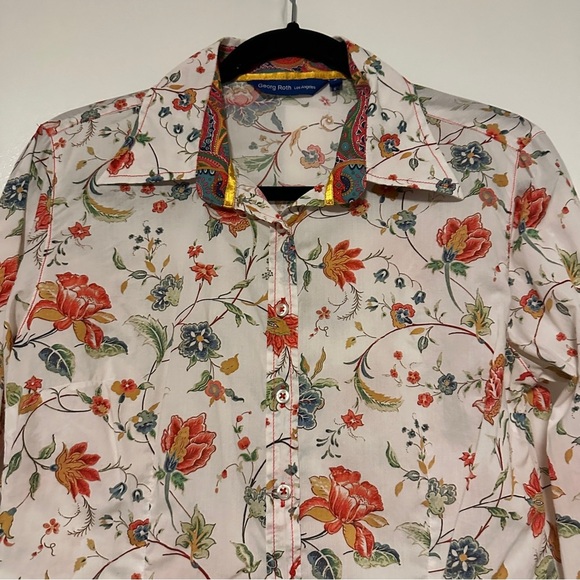 GEORG ROTH Los Angeles white floral print cotton Button up Shirt Size small - Picture 3 of 9